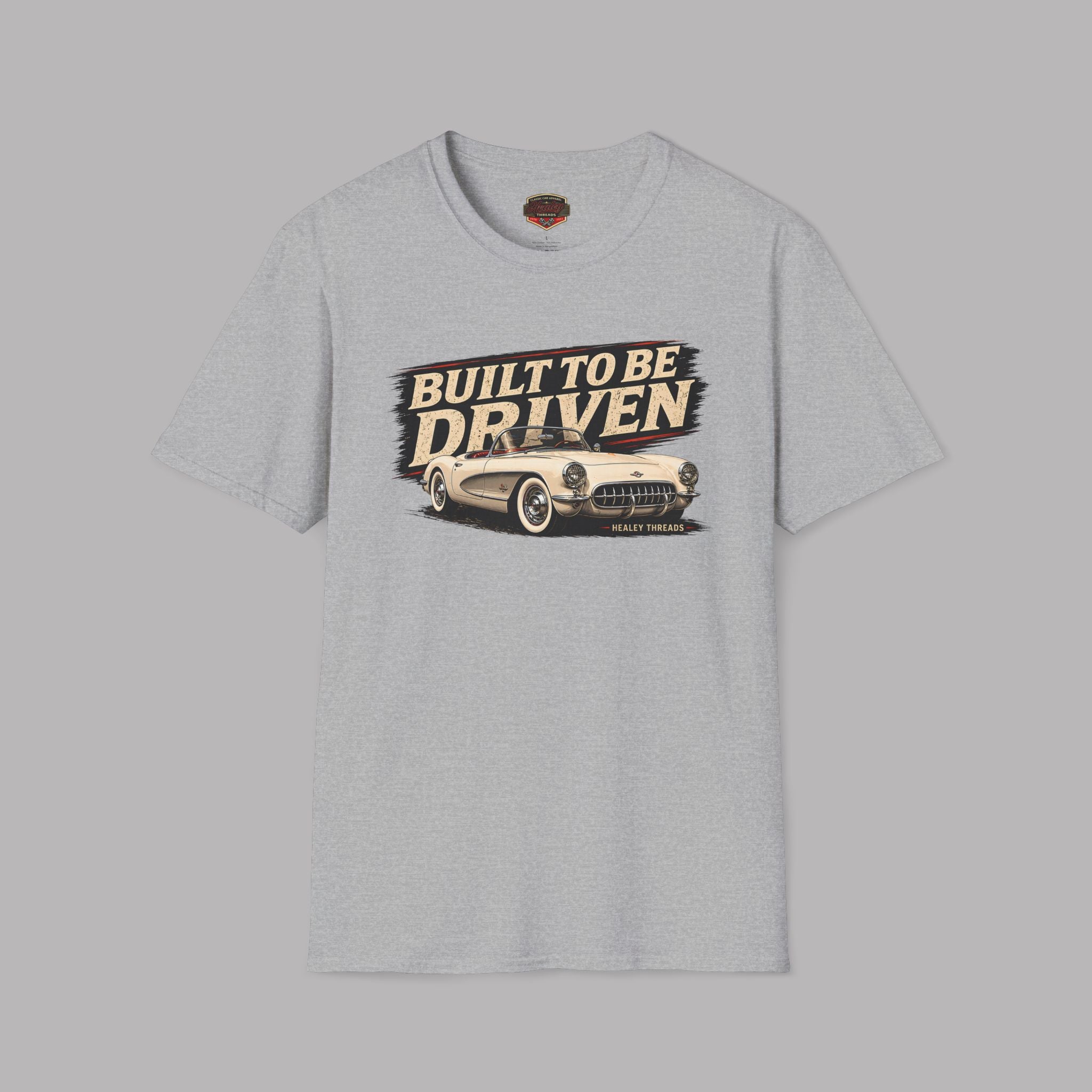 Sport gray t-shirt with 'Built to be Driven' graphic on a gray background