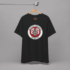 Black t-shirt with Austin Healey Sprite logo on a hanger against a gray background