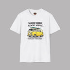 Slow Ride Good Vibes T-Shirt — Retro Yellow Camper Van Surf Tee