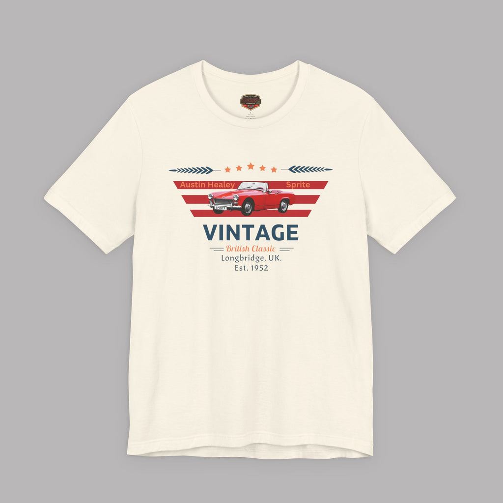 Natural t-shirt with a red car graphic and 'Vintage' text on a gray background