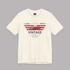 Natural t-shirt with a red car graphic and 'Vintage' text on a gray background