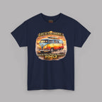 Navy blue t-shirt with a 1962 vintage van graphic and text on a gray background