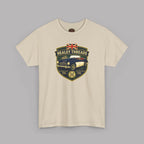 Sand t-shirt with 'Healey Threads' graphic design on a gray background
