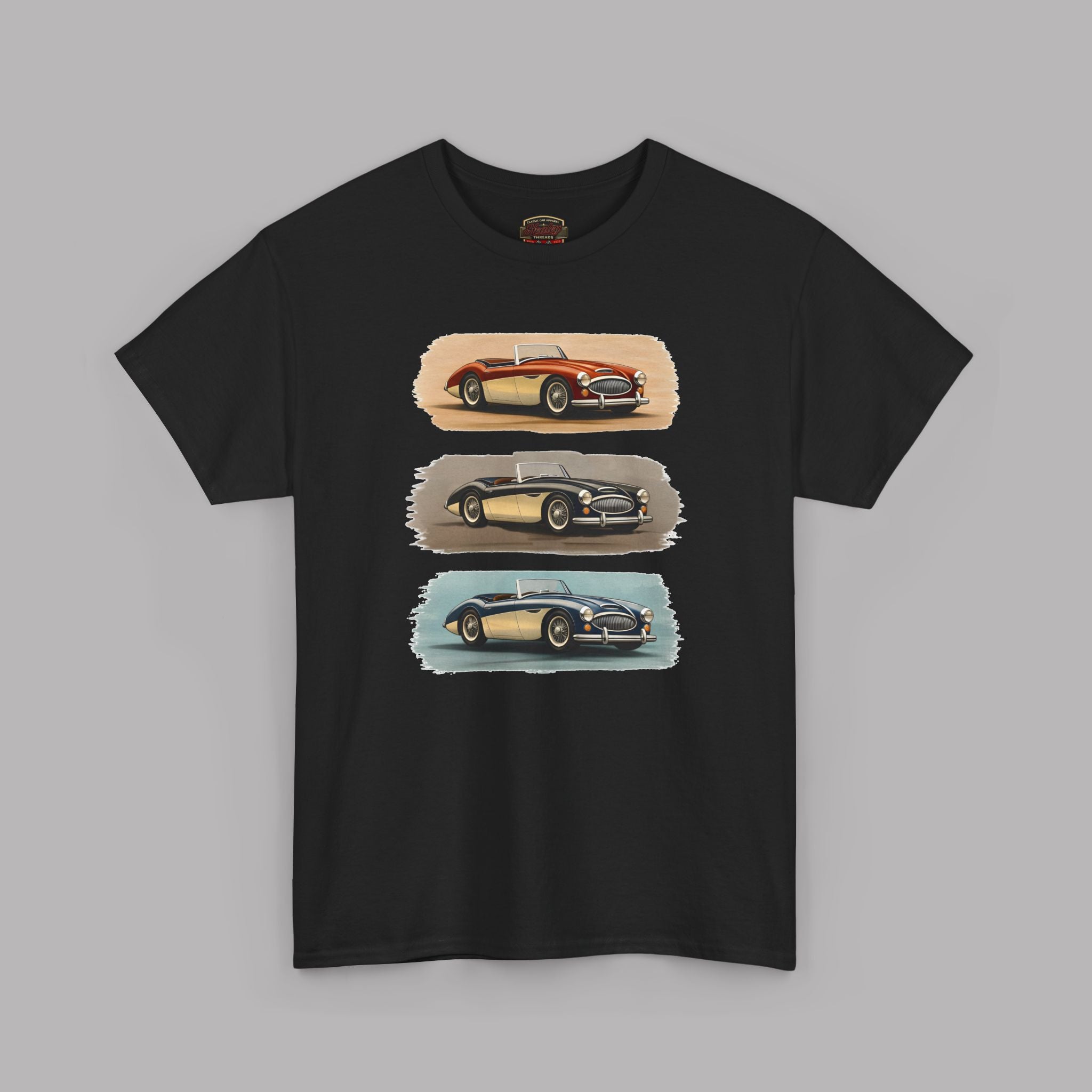 Classic Sports Cars Tee | Vintage Three-Panel Car Graphic Shirt
