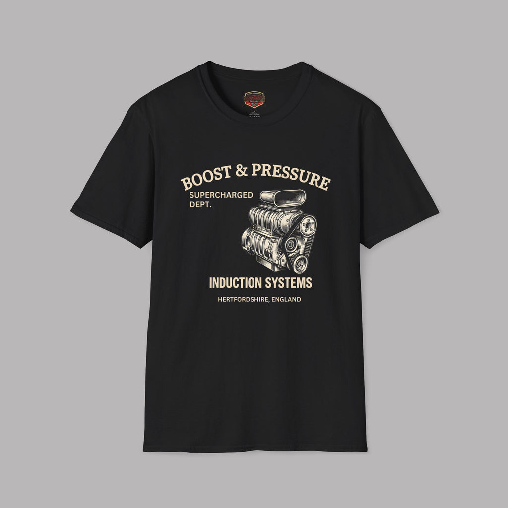 Boost & Pressure Engine T-Shirt — Vintage Car Mechanics Tee