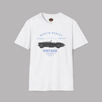 White t-shirt with Austin Healey vintage car design on a gray background
