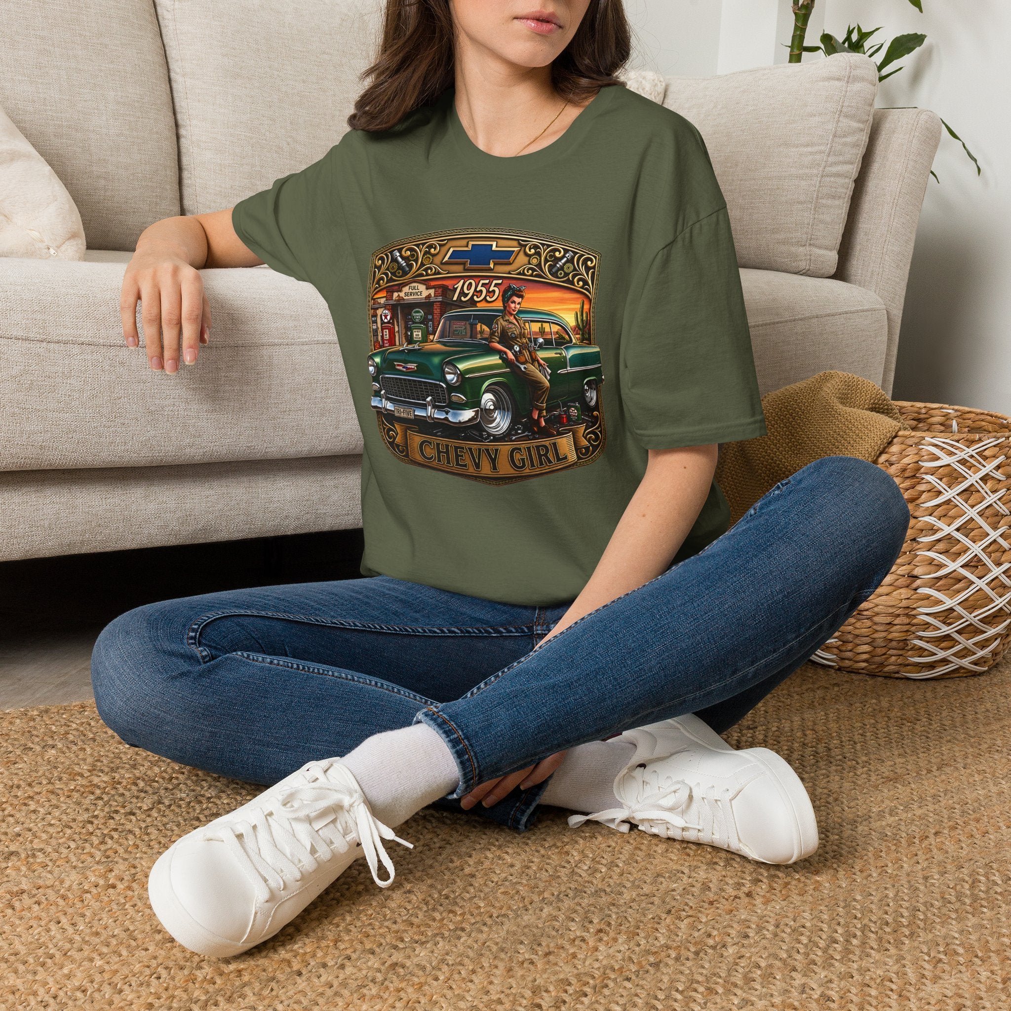 1955 Chevy Girl T-Shirt — Vintage Classic Car Retro Tee