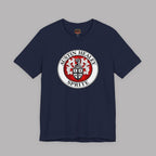 Navy blue t-shirt with Healey Sprite logo with black text on a gray background