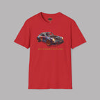 Red t-shirt with a car graphic and 'AIR COOLED OUTLAW' text on a gray background