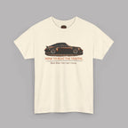 Natural t-shirt with a car graphic and text on a gray background