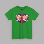 Irish green t-shirt with British flag design on a gray background