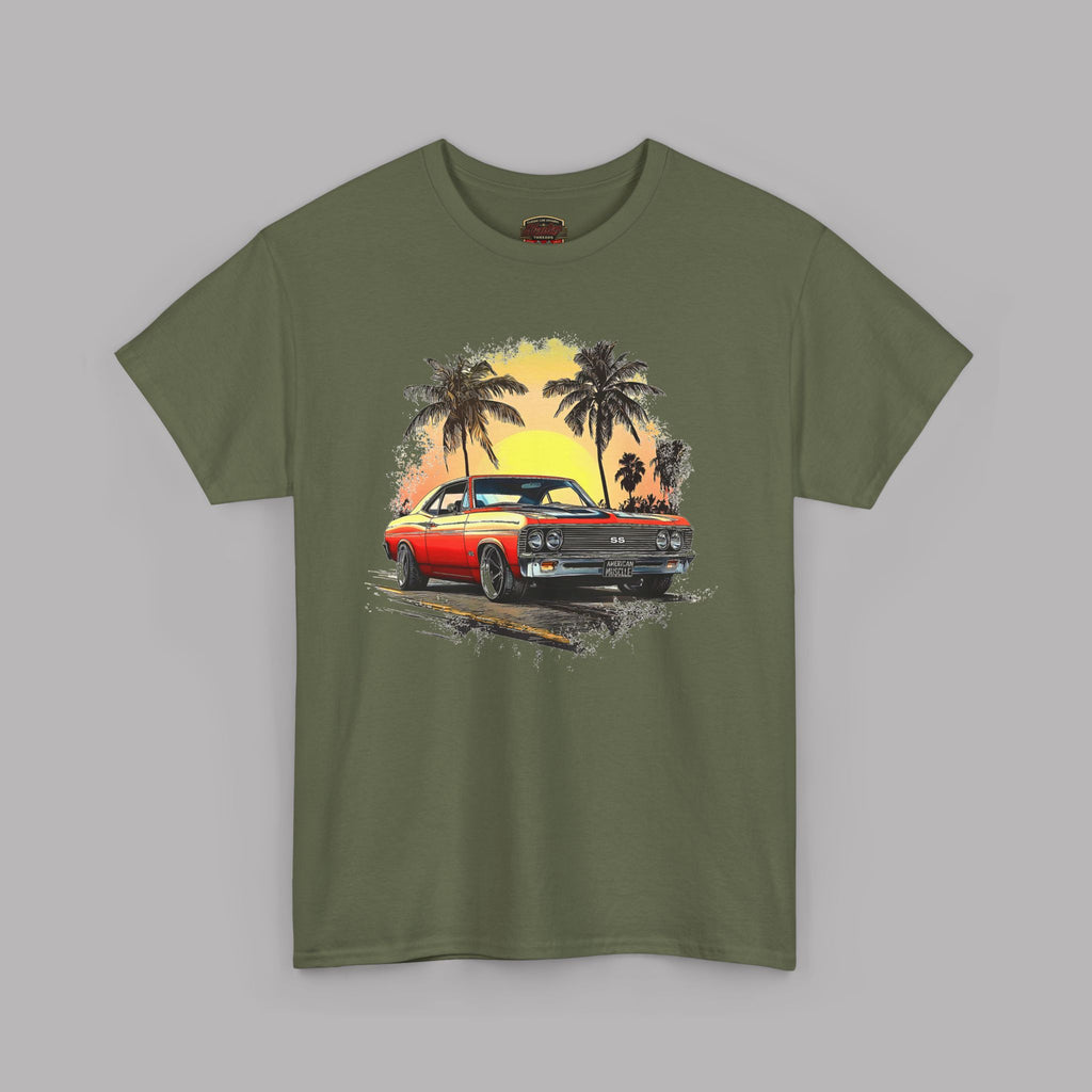 Retro Sunset Muscle Car Tee | Classic American Sports Coupe