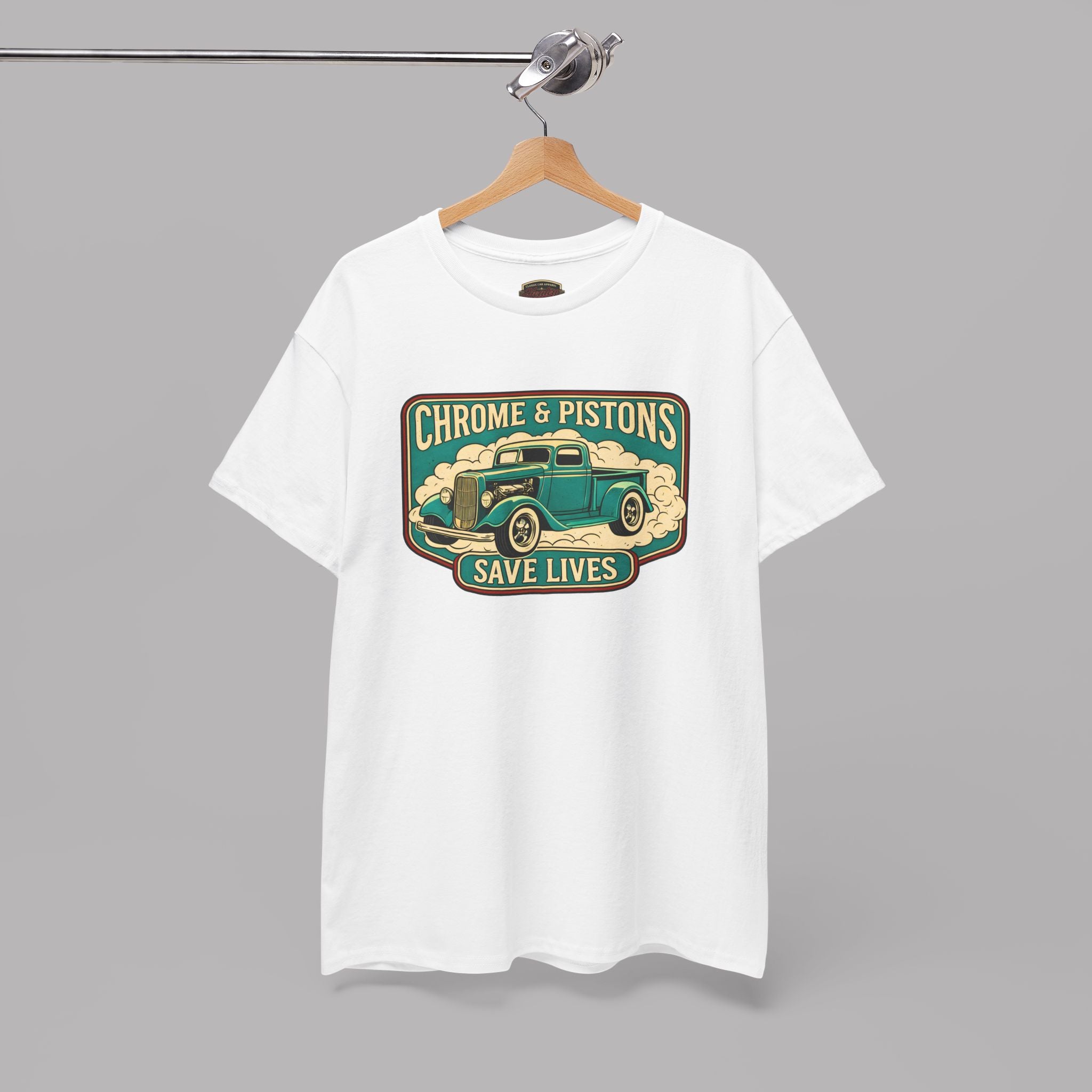 Chrome and Pistons T-Shirt – Vintage Hot Rod Graphic Tee
