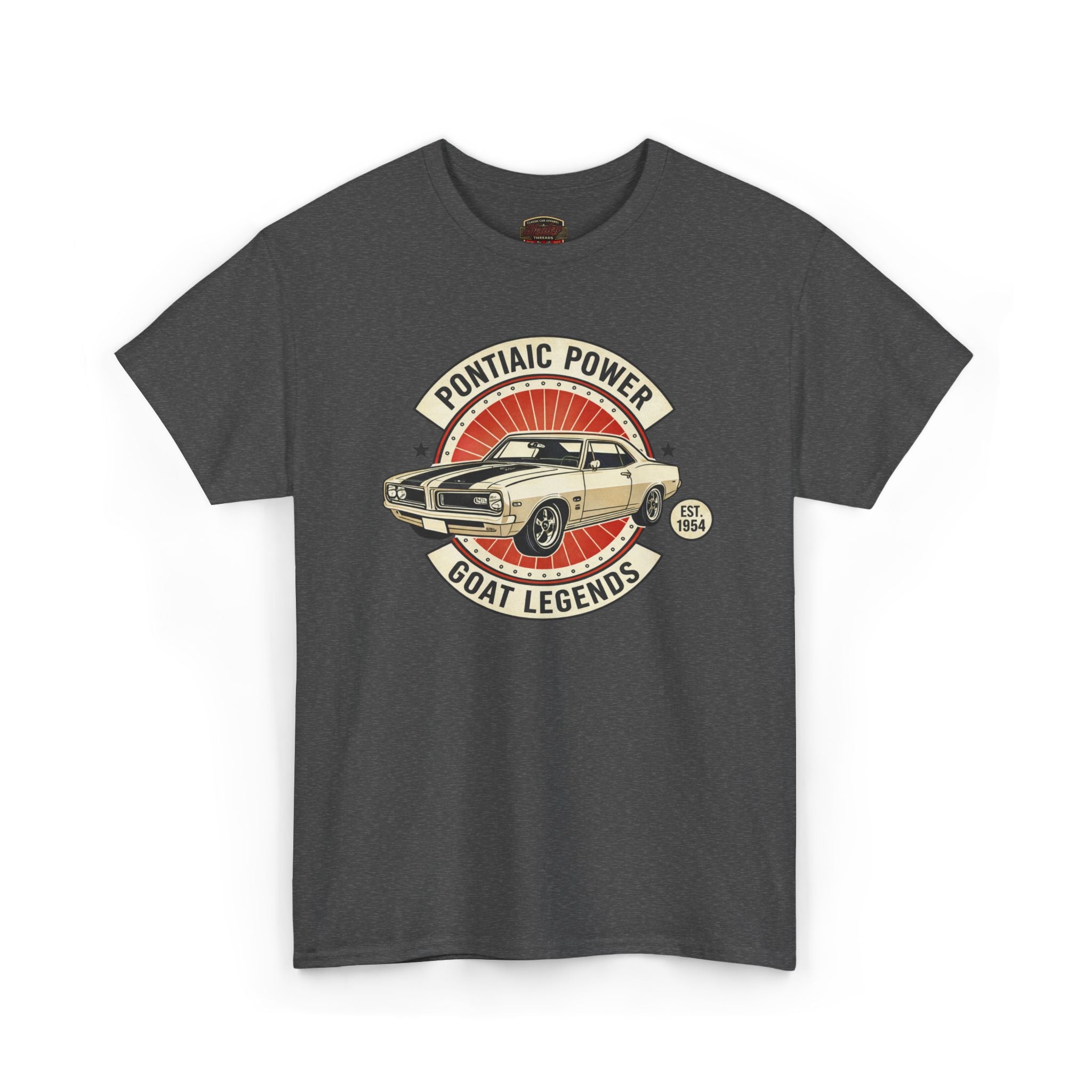 Heather gray t-shirt with Pontiac Power graphic on a white background