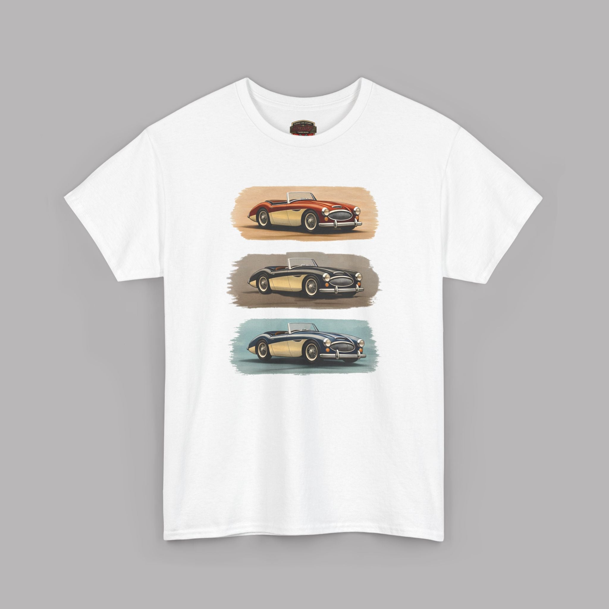 Classic Sports Cars Tee | Vintage Three-Panel Car Graphic Shirt