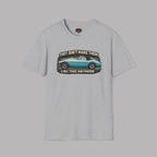 Sport gray t-shirt with a graphic of a classic car and text on a gray background