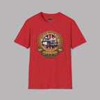 Red t-shirt with a British Motor Club logo on a gray background