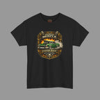 Black t-shirt with a graphic design of a green car and 'American Muscle' text on a gray background