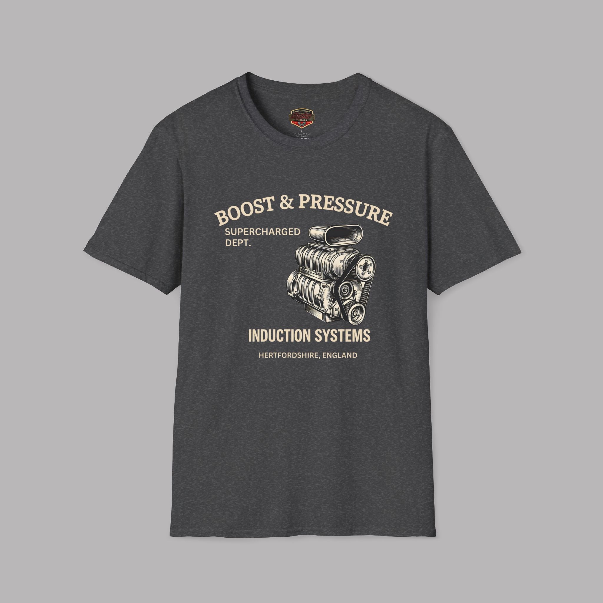 Engine Graphic T‑Shirt - "Boost & Pressure" Vintage Supercharger Tee