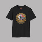 Black t-shirt with a British Motor Club logo on a gray background
