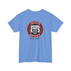Blue t-shirt with Austin Healey logo on a white background