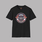 Black t-shirt with a graphic Healey Sprite design on a gray background