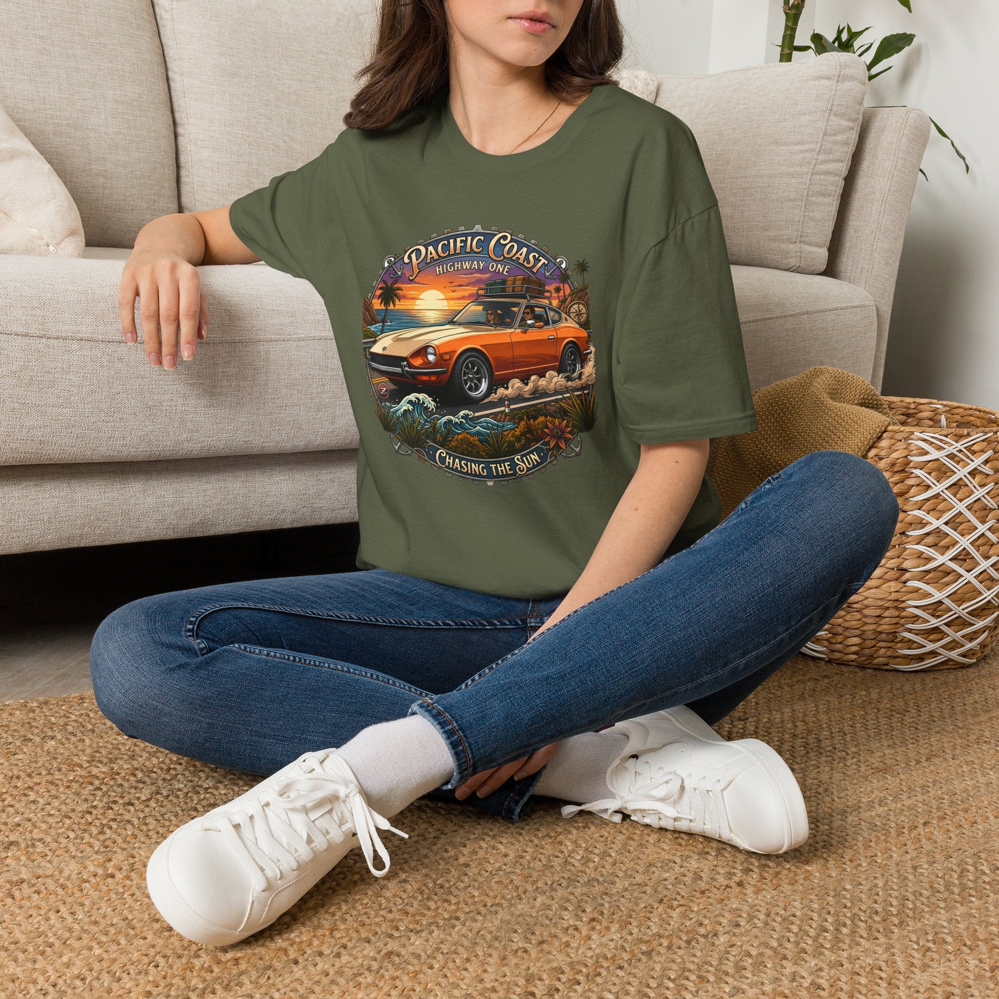Classic Japanese Sports Coupe Sunset Coast Highway Vintage Tee