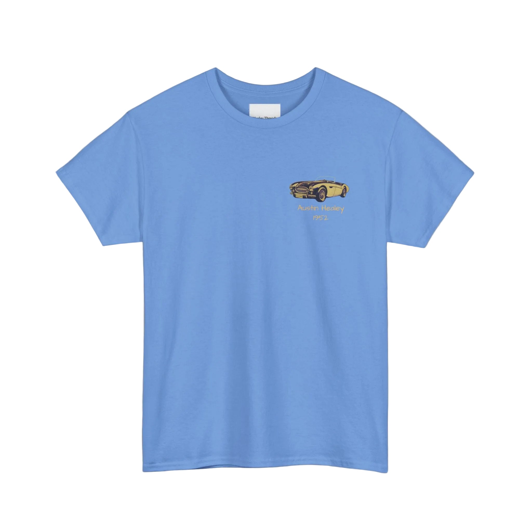 Carolina blue t-shirt with a small graphic on a white background