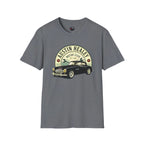 Gray t-shirt with Austin Healey graphic on a white background