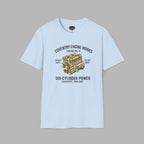 Light blue t-shirt with coventry engine graphic and text on a gray background