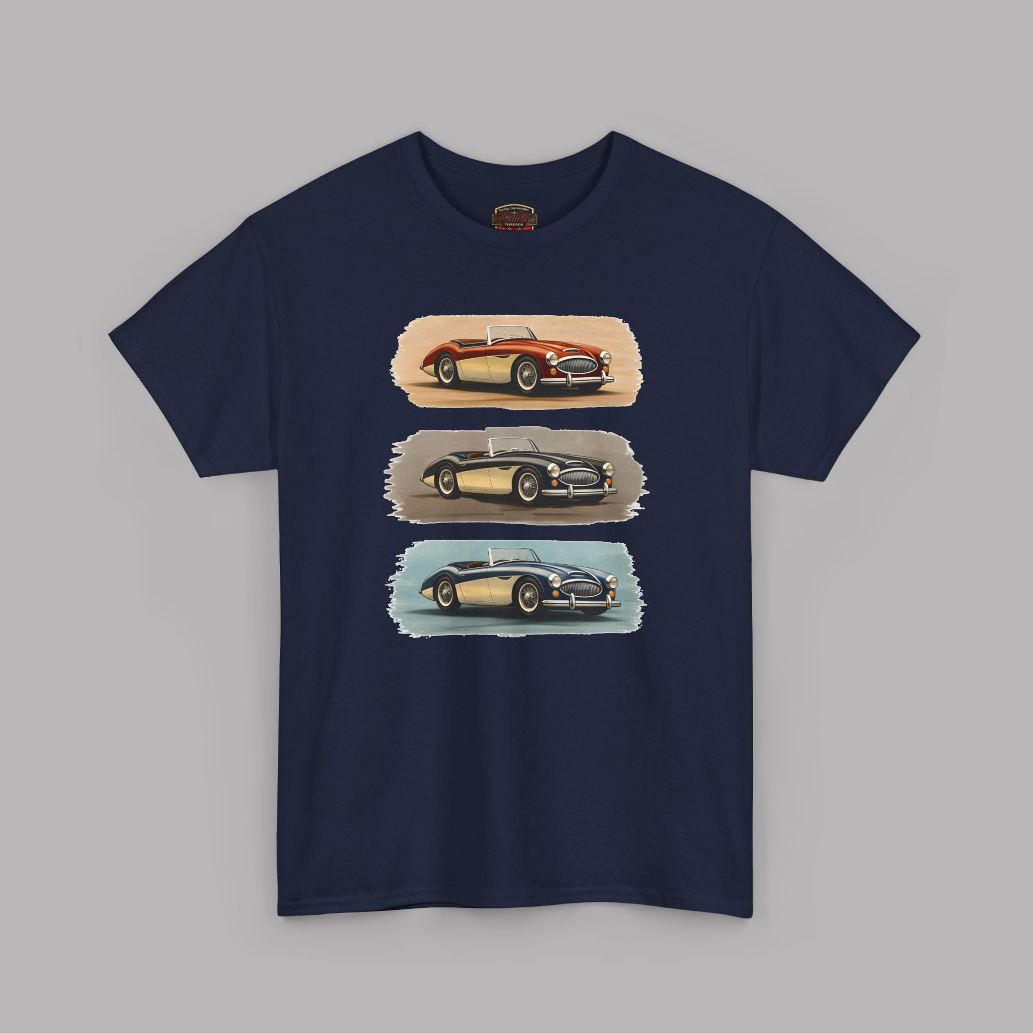 Classic Sports Cars Tee | Vintage Three-Panel Car Graphic Shirt