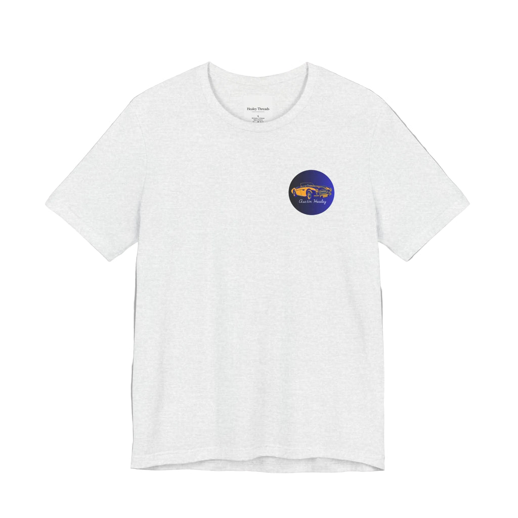 Ash t-shirt with a small logo on a white background