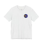 Ash t-shirt with a small logo on a white background