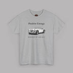 Sport gray t-shirt with a vintage car graphic and text on a gray background