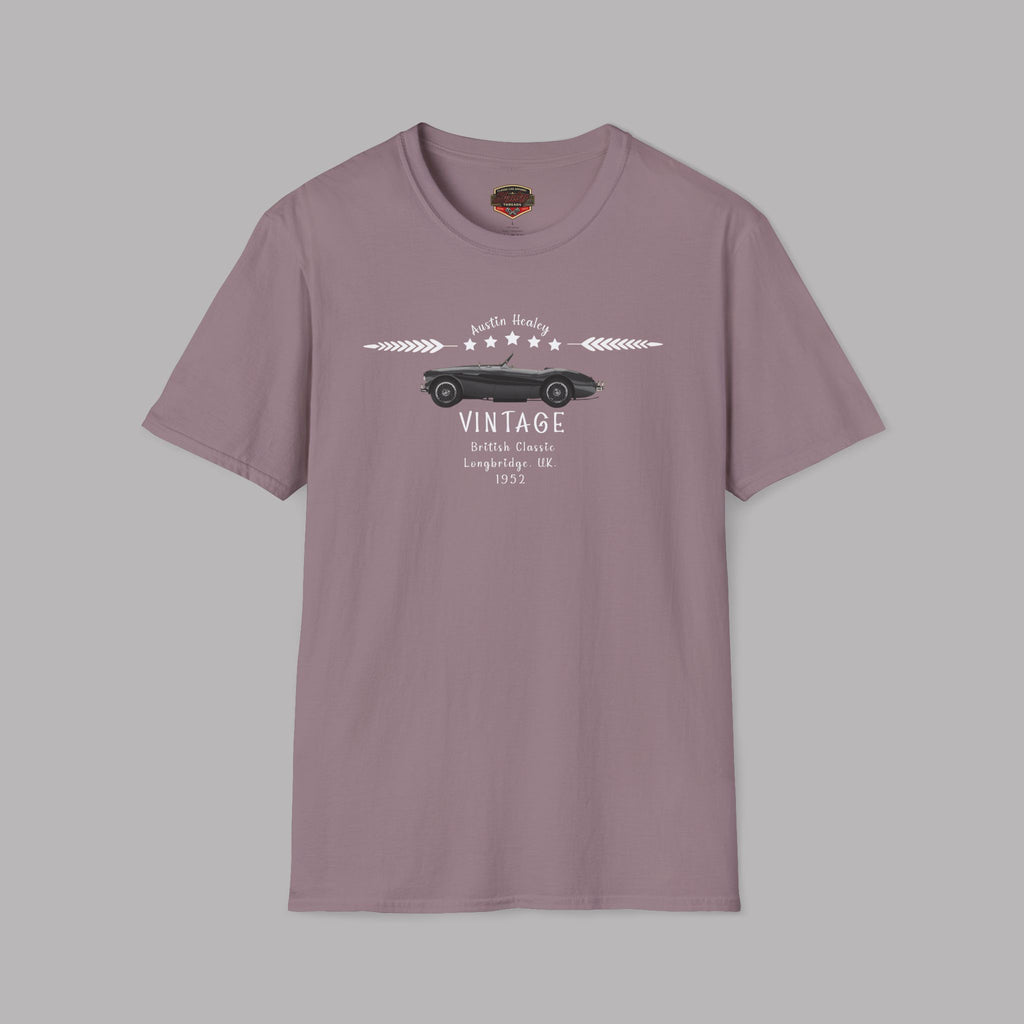 Paragon t-shirt with vintage Healey car graphic and text on a gray background