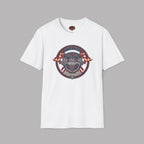 White t-shirt with a graphic Healey Sprite design on a gray background