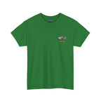 Green t-shirt with a small Healey logo on the chest against a white background