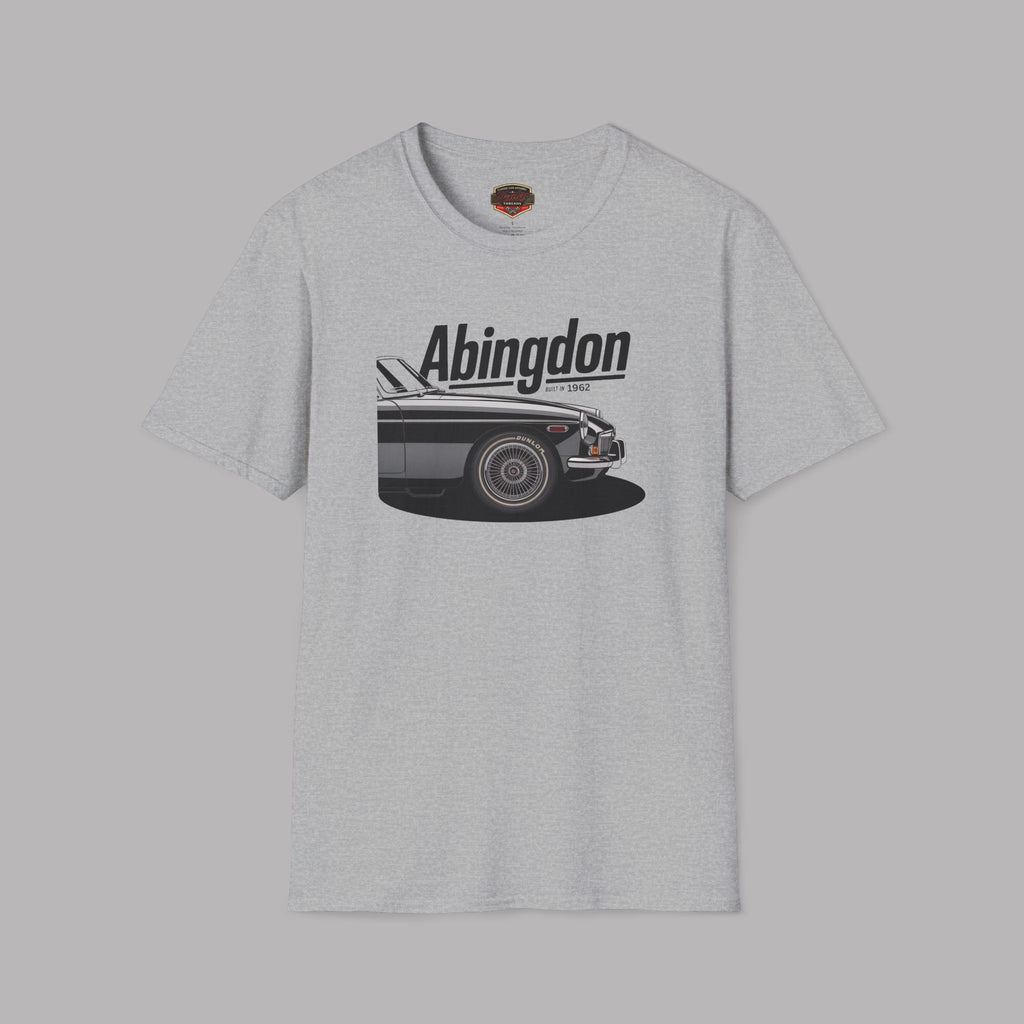 Sport gray t-shirt with a classic car graphic and 'Abingdon' text on a gray background