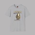 Sport gray t-shirt with a gold carburetor design and 'Abingdon' text on a gray background