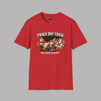 Red t-shirt with 'Track Day Crew' graphic on a gray background