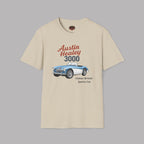 Sand t-shirt with Austin Healey 3000 graphic on a gray background